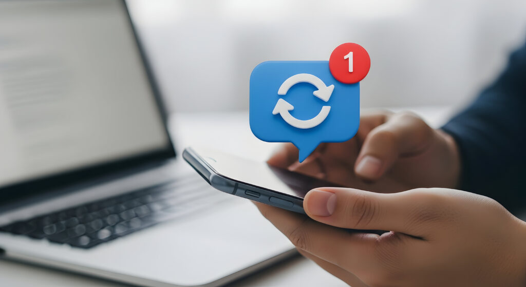 Person with Notification to update an app on their phone